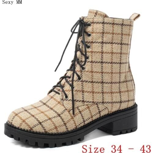 Spring Autumn Low Med Heels Women Ankle Boots Woman Short Boots Med Heel Shoes Small Plus Size 34 - 43