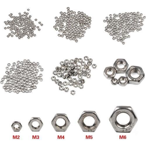 100Pcs M2 M3 M4 M5 M6 Metric thread Hex Nuts 304 Stainless Steel Hex Nuts kit
