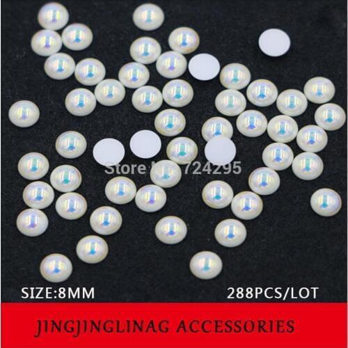 White AB/ Rainbow Color Half Pearl Iron-on Hotfix Rhinestones Resin material 288pcs/lot ss40 8MM RIANBOW COLOR FOR DRESS SOWOO