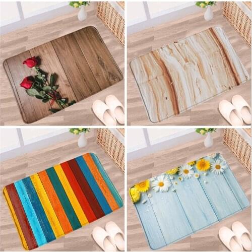 Doormat Vintage Old Wooden Board Bathroom Mat Rose Daisy Flower Geometry Striped Anti-Slip Rug Toilet KItchen Entrance Carpet