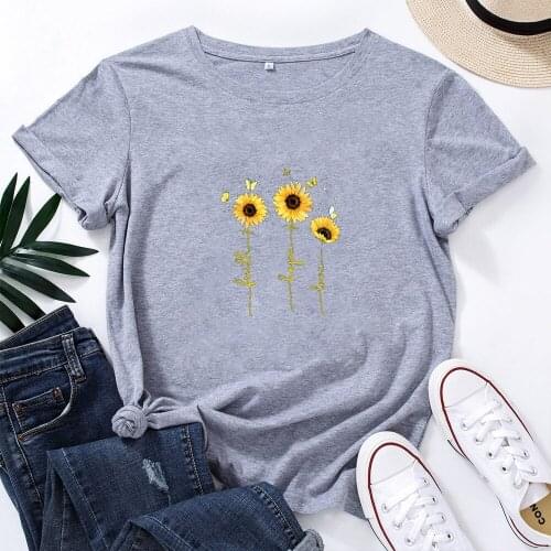 Femme Loose Camiseta Mujer Vintage Harajuku T Shirt Women Sunflower Print Women T-shirt Pattern Fashion Tshirt