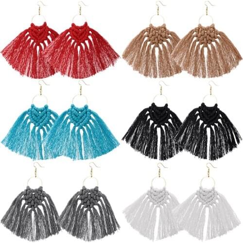 Bohemian Big Tassel Long Drop Earrings for Women Statement Wedding Weave Cotton Silk Fabric Fringe Earrings 2021 Fashion Jewelry