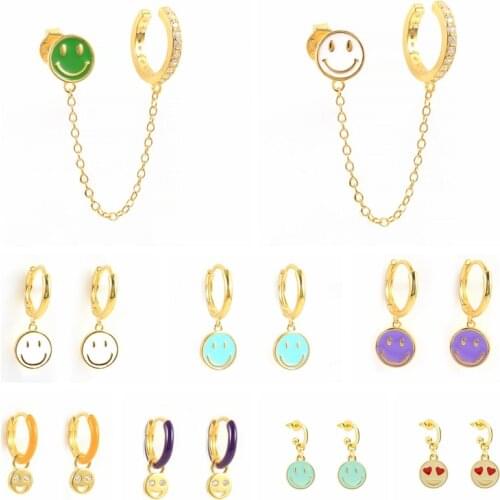 CANNER Lovely Smile Face Hoop Earrings For Women 2021 S925 Sterling Silver Colorful Dripping Oil Dangle Earring Huggie Earrings