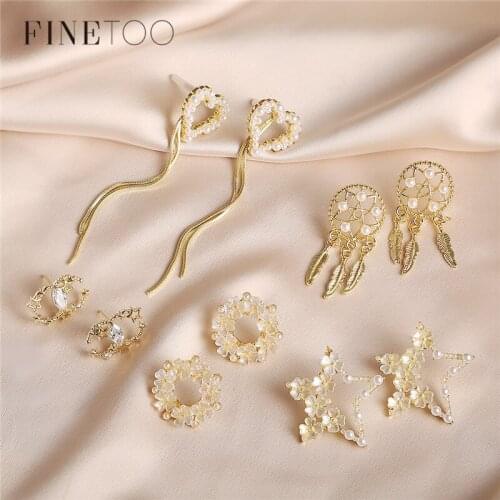 Dainty Pearl Heart Long Tassel Earrings for Women Fashion Flower Star Geometric Drop Earrings Punk Statement Jewelry