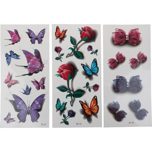 Women Body Art Tattoo Sticker 3D Butterfly Rose Flower Feather Tattoo Waterproof Halloween Gift Temporary Tattoos Sticker