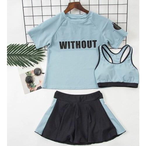 Women Three Pieces Swimsuit 2021 New Sexy Girls Bathing Suit Skirt Slimming Sport Swimsuit Ladies Surf Plus Size Swimwear M-2XL