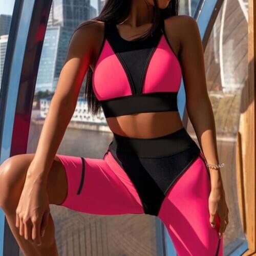 2 Piece Women Yoga Sets Top Sports Vest Bra High Waist Biker Tights Gym Wear Outfits Running Clothing Fitness Suit Female,ZF743