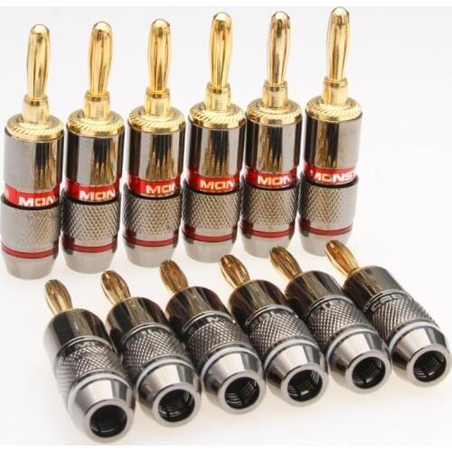 12PCS 24K Gold Plated Pure Copper Banana Plug 6 Pairs Speaker Adapter Screw Speaker Male Plugs Audio Connector With Poly Bag