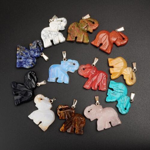 12 Elephant natural stone statue crafts carved figurine chakra bead pendant healing reiki peace good luck crystal stone necklace