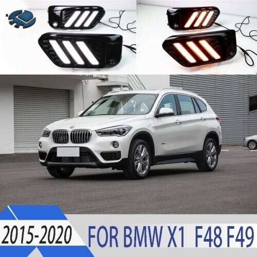 2pcs For BMW X1 F48 F49 2015 2020 LED Daytime Running Lights DRL with Fog lamp hole Yellow Turn Signal lamp 2 color light