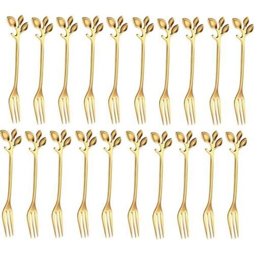 20Pcs Stainless Steel Flatware Fruit Fork Dinnerware Appetizer Snack Dessert Fork Kitchen Tableware Leaf Shape