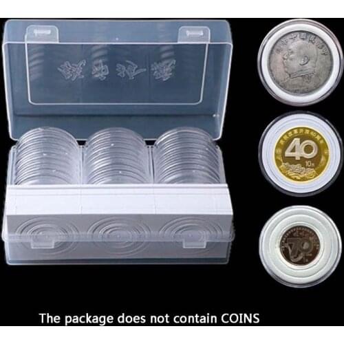 30Pcs Round 46mm Direct Fit Airtight Coin Capsules Holder Display Collection Case Storage Box With 16/20/25/27/30/38mm Pad Rings