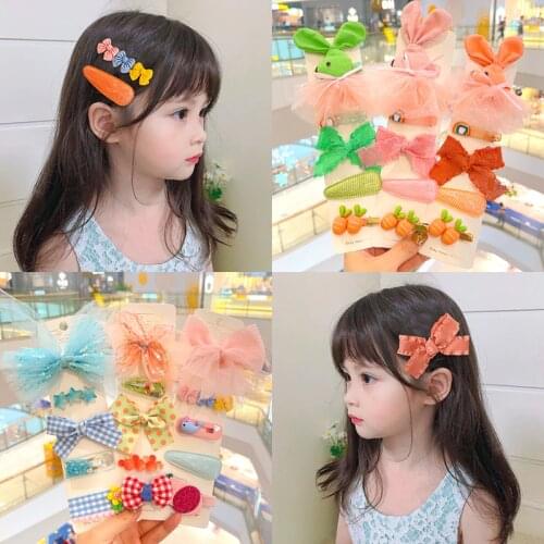 5 Pcs/Set Children Cute Cartoon Flower Bow Ornament Hair Clips Baby Girls Lovely Sweet Gift Fruit Hairpins Kids Hair Accessories