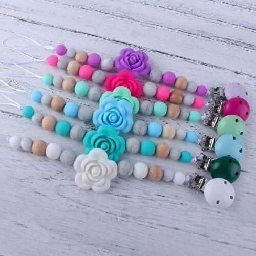 Safe Silicone Teething Pacifier Clips Chain For Newborn Chewable Toys Baby Fashion Flower Beads Silicone Pacifier Chain Accesory