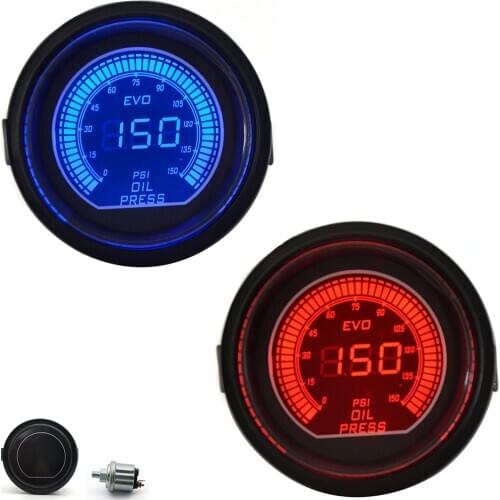 DRAGON GAUGE 52mm EVO Oil Pressure Gauge Red&Blue Dual Led Display With Sensor