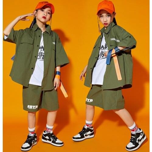 ChildrenS Hip-Hop Clothes Summer Hiphop Jazz Catwalk Show Stage Costumes Girls Loose Short Sleeved Practice Rave Clothes DN9025