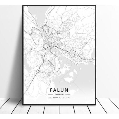 Falun Varberg Skovde Uddevalla Norrkoping Boras Sweden Canvas Art Map Poster