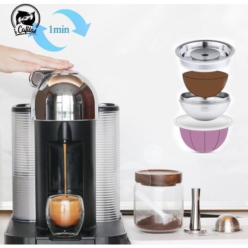BIG Coffee Filters For Nespresso Vertuoline GCA1 & Delonghi ENV135 Stainless Steel Refillable Coffee Capsule Pod Tamper Spoon