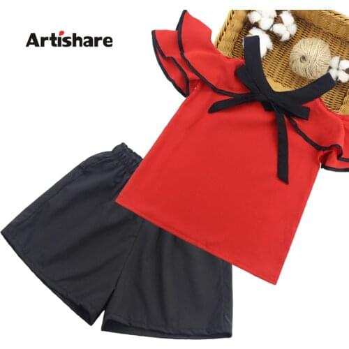Clothes For Girls Off Shoulder T Shirt + Short Childrens Clothes For Girls Bow Tracksuit For Girl Summer Childrens Clothing