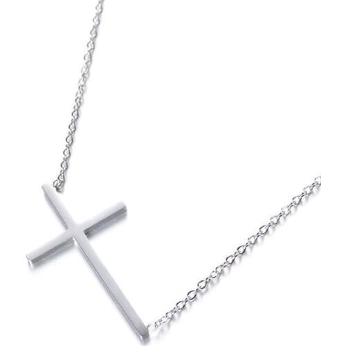 Classic Silver Color Cross Pendant Necklaces Jewelry Titanium Steel Choker Necklace For Valentines Day Colar N17054