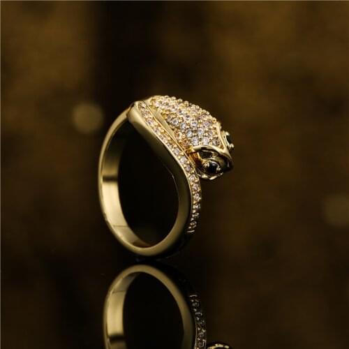 Gold Color Adjustable Snake Copper Vintage Open Size Finger Ring for Women Statement Wedding Jewelry CZ Femme Bijoux