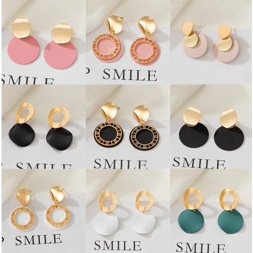 Korean Fashion Geometric Round Drop Earrings for Women Vintage Metal Dangle Hanging Earrings 2021 Trend New Female Jewelry Gifts