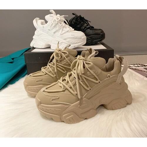 Women Fashion White Sneakers 2021 Spring Platform Chunky Casual Shoe Crystal Dad Shoes Woman Black Vulcanized Shoes White 5cm