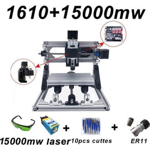 15W CNC1610 Laser Engraving Machine Blue Laser 500mw 1500mw 5500mw 15000mw Wood Router PCB Metal Wood Carving Machine DIY Letter