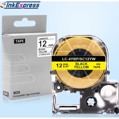 For Epson SC12YW LC-4YBP Label Tape Black on Yellow Label 12mm For Epson LW-300 LW-C410 LW-400 Label Maker King Jim Tepra Pro