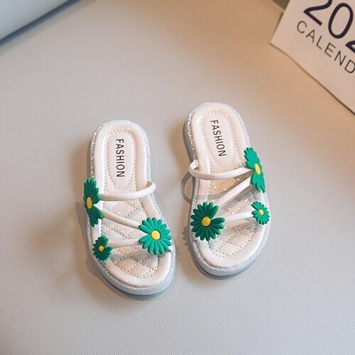 Summer Girls Outdoor Slippers Casual Daisy Flowers Soft Medium Big Childrens Princess Beach Sandals For Kids Floral Beach Shoes