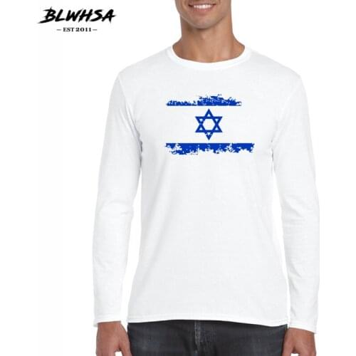 BLWHSA Brand Cotton T Shirt New Autumn/Winter Man T-shirt Fashion Long Sleeved High Quality Casual O-neck Print Israel Flag