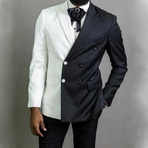 Black and White Men Suits Peaked Lapel Double Breasted Prom Suits Slim Fit Blazer Jacket Men Tuxedos Groom Wedding Suits 2 Piece