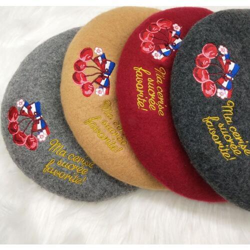 Autumn and Winter New Fashion Retro Cherry Letter Embroidered Bud Cap Korean Chao British Beret Cap Artist Cap women hats