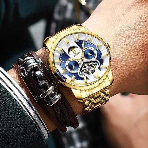New TEVISE Original Tourbillon business men gold watch top brand luxury Skeleton Luminous clock men Relogio Masculino