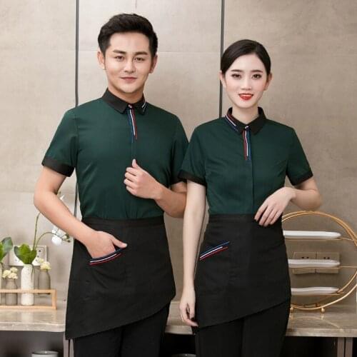 Hotel Waiter Waitress Uniform Tea Coffee Shop Cake Hot Pot Shops Work Clothes Short Sleeve Restaurant Breathable Overalls H2225