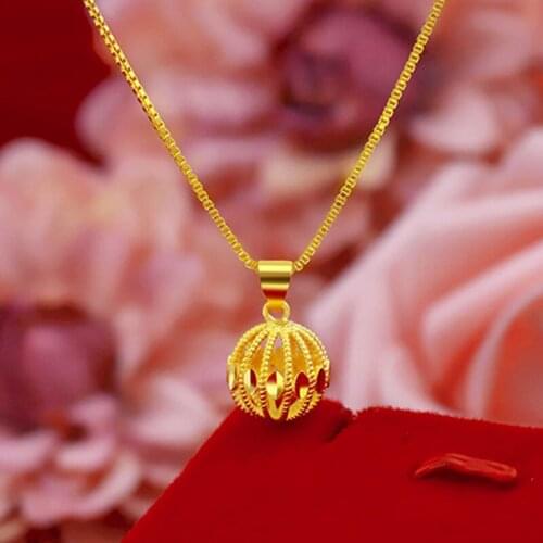 18K Gold Necklace for Women Wedding Jewelry Girlfriend Birthday Gifts Simple Fashion Charms Hollow Ball Pendant Clavicle Chain