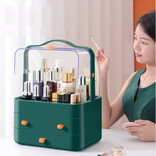 Portable Makeup Storage Box Waterproof Cosmetic Drawer Organizer Jewelry Nail Polish Make Up Container Desktop Beauty Case