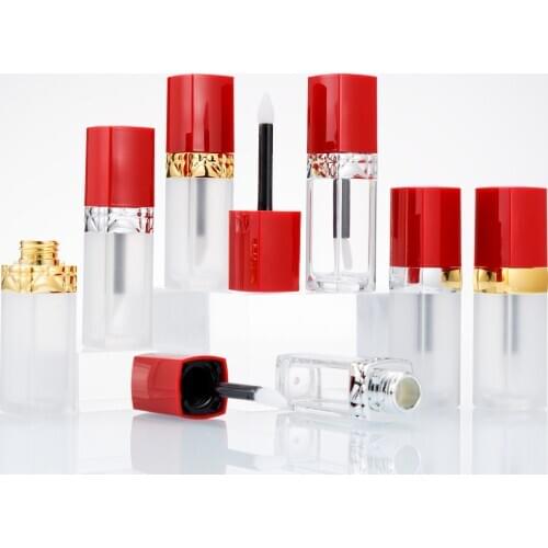 5ML Empty Lip Gloss Tubes Bulk Red Frosted Square Lip Gloss Container Makeup Packaging Lipstick Tubes With Wand