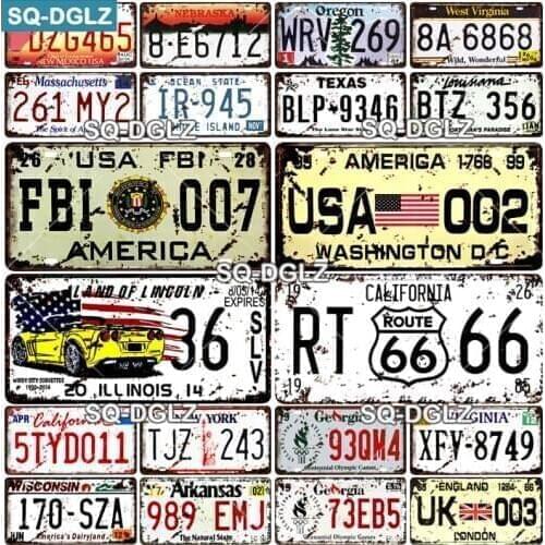 [SQ-DGLZ] Car License Plate Metal Sign Vintage Plaque Tin Sign Wall Decor For Bar Pub Plate Craft Car Number Poster Custom