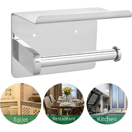 Toilet Paper Holder Stainless Steel Wall Mounted Toilet Roll Paper Holder With Mobile Phone Storage Shelf Toilet Paper Holders