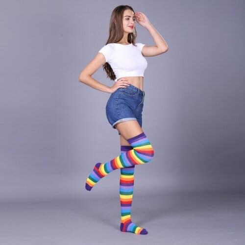 Women Sexy Thigh High Over Knee Long Stockings Stripe Girls Casual Cotton High Stockings Cute College Style Stocking