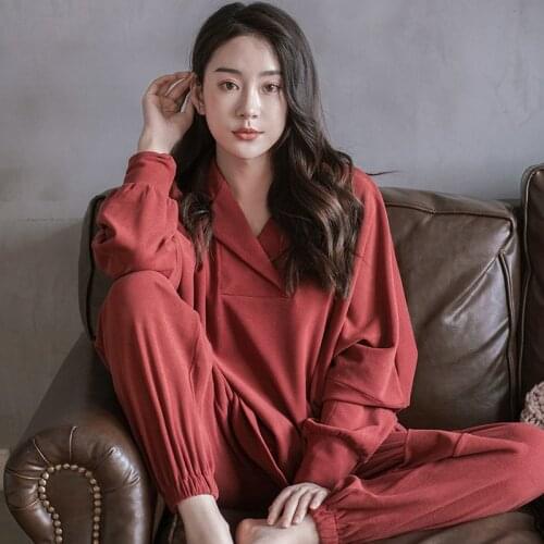 Winter Pajamas for Women Long Sleeve Sleepwear Solid DE Velvet Fabric Lounge Wear Set 2 Piece Pijama Mujer Sexy Home Clothes