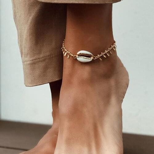 1 Pcs Simple Women Anklets Shell Pineapple Tassel Pendant Gold Anklet Chain Fashion Lady Summer Beach Party Jewelry Gift
