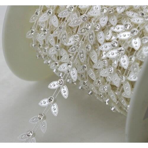 10y 12mm leaf Shaped ivory Pearl Rhinestone Chain Trims Sewing Crafts Costume Applique Wedding Decoration LZ104