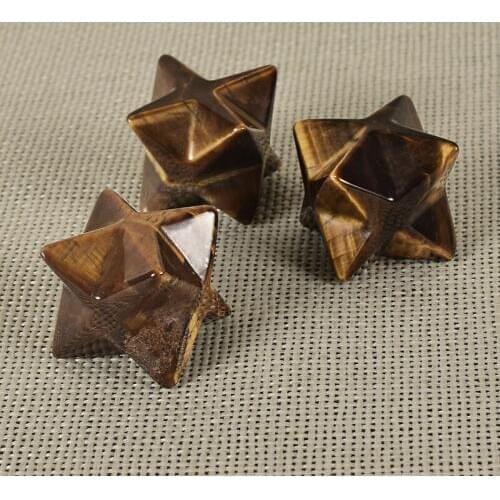 2PCS Natural Tiger Eye Merkaba Star crystal Stone Carved Point Sacred Protection Healing Anti Radiation