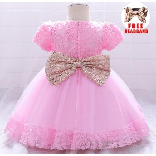 2021 Ceremony Baptism White 1st Birthday Dress For Baby Formal Sequin Flower Princess Girl Dress Ball Gown Party Clothes Vestido