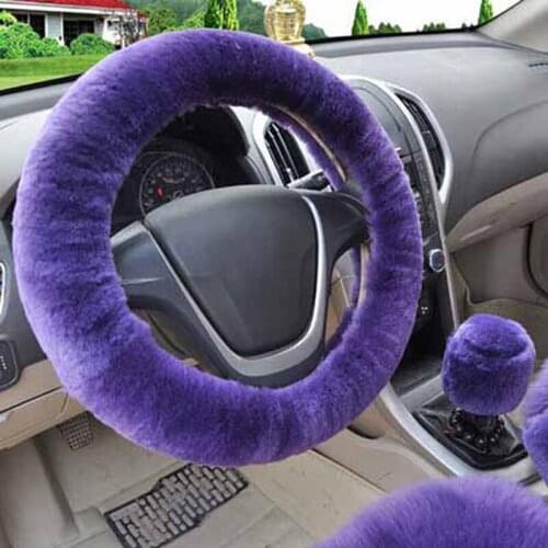 3Pcs/Set Super thick Plush Gear Shift Collar Winter Purple Steering Wheel Cover+Handbrake cover + car Automatic Covers/Warm