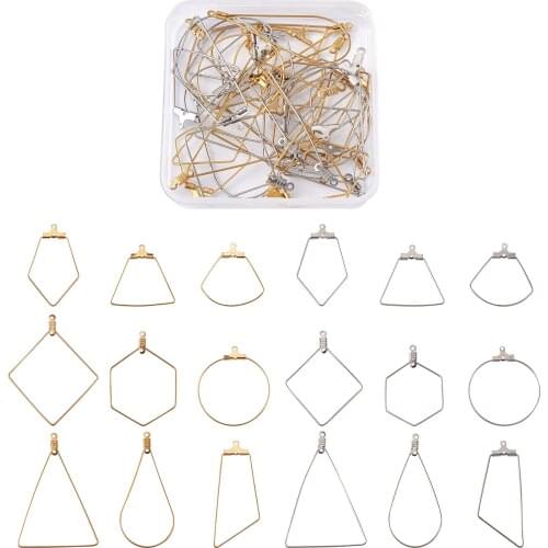 36pcs/Box Mixed Shapes Stainless Steel Wire Pendants Hoop Earring Findings For DIY Earring Jewelry Making Accessories