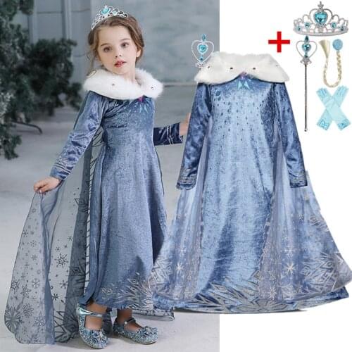 Halloween Costume For Girls Snowflake Print Winter Long Sleeves Princess Party Cosplay Clothes Kids Vestido 4-10Yrs