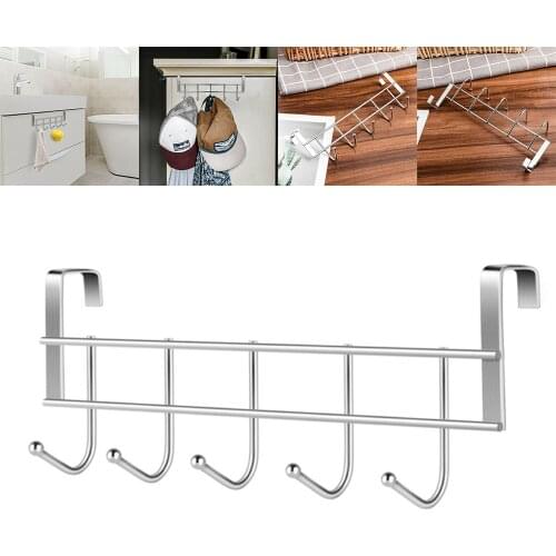 5 Hooks Over The Door Hooks Home Bathroom Organizer Rack Clothes Towel Hanger Kitchen Punch-free Cabinets Storage Rack